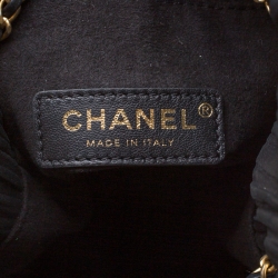 Pre Owned Chanel Black Pleats Leather CC Drawstring Backpack