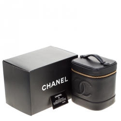 Pre Owned Chanel Black Caviar Leather Cosmetic Vanity Bag