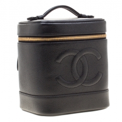 Pre Owned Chanel Black Caviar Leather Cosmetic Vanity Bag