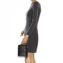 Pre Owned Chanel Black Caviar Leather Cosmetic Vanity Bag