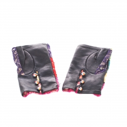 مملوكة مسبقًا قفازات شانيل بلا أصابع دانتيل و جلد متعدد الألوان