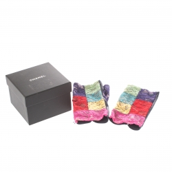 مملوكة مسبقًا قفازات شانيل بلا أصابع دانتيل و جلد متعدد الألوان