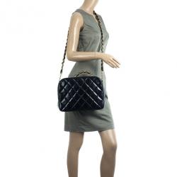Chanel Vintage 1990s Lunch Box Black Patent Leather Handbag – The