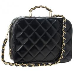 Pre Owned Chanel Vintage Black Patent 2way Lunch Box Crossbody Bag