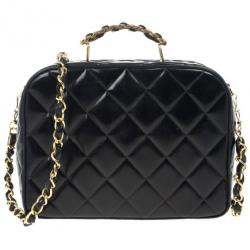 Pre Owned Chanel Vintage Black Patent 2way Lunch Box Crossbody Bag
