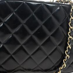 Pre Owned Chanel Vintage Black Patent 2way Lunch Box Crossbody Bag