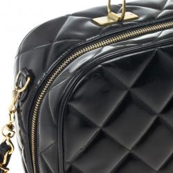 Pre Owned Chanel Vintage Black Patent 2way Lunch Box Crossbody Bag