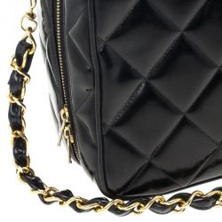 Pre Owned Chanel Vintage Black Patent 2way Lunch Box Crossbody Bag