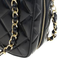 Pre Owned Chanel Vintage Black Patent 2way Lunch Box Crossbody Bag