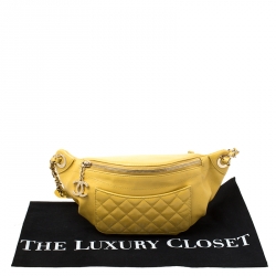 Pre Owned Chanel Yellow Quilted Leather Fanny Pack Waistbelt Bag