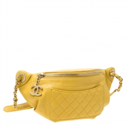 Pre Owned Chanel Yellow Quilted Leather Fanny Pack Waistbelt Bag