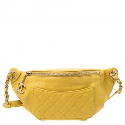 Pre Owned Chanel Yellow Quilted Leather Fanny Pack Waistbelt Bag