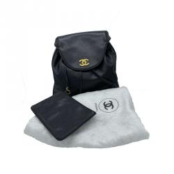 Pre Owned Chanel Black Leather CC Vintage Backpack