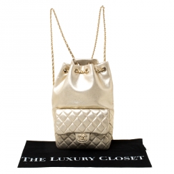 Pre Owned Chanel Metallic Gold  Quilted Leather Small Seoul Backpack