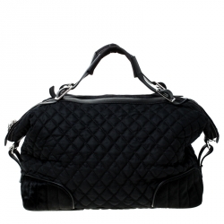 Pre Owned Chanel Black Quilted Nylon and Calfhair Oversized Weekender Bag