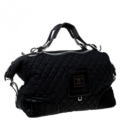 Pre Owned Chanel Black Quilted Nylon and Calfhair Oversized Weekender Bag