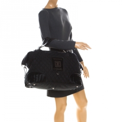 Pre Owned Chanel Black Quilted Nylon and Calfhair Oversized Weekender Bag