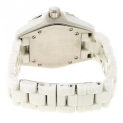 Chanel White Ceramic Stainless Steel Diamond J12 Women's Wristwatch 33 mm