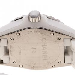 Pre Owned Chanel White Ceramic Stainless Steel Diamond J12 Women's Wristwatch 38 mm