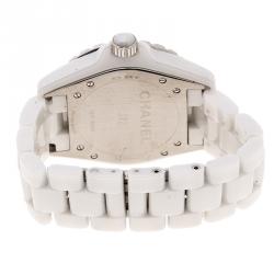 Pre Owned Chanel White Ceramic Stainless Steel Diamond J12 Women's Wristwatch 38 mm