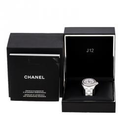 Pre Owned Chanel White Ceramic Stainless Steel Diamond J12 Women's Wristwatch 38 mm