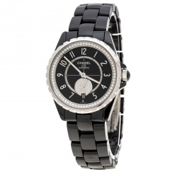 Chanel Black Ceramic and Stainless Steel Diamonds J12-365 H3840 Women's Wristwatch 36 mm