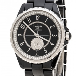 Chanel Black Ceramic and Stainless Steel Diamonds J12-365 H3840 Women's Wristwatch 36 mm