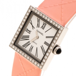 Chanel Vintage White Diamond Stainless Steel Mademoiselle Women's Wristwatch 22MM