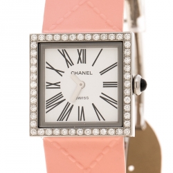 Chanel Vintage White Diamond Stainless Steel Mademoiselle Women's Wristwatch 22MM