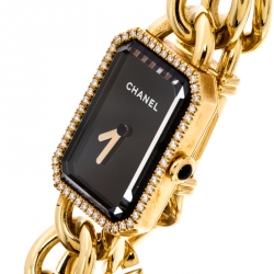 Pre Owned Chanel Black Diamond 18k Yellow Gold Première Chaîne Women's Wristwatch 20MM