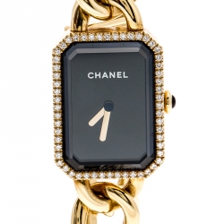 Pre Owned Chanel Black Diamond 18k Yellow Gold Première Chaîne Women's Wristwatch 20MM