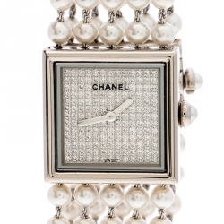 Chanel Cultured Pearl Diamond & 18k White Gold Mademoiselle H 1434 Women's Wristwatch 23MM