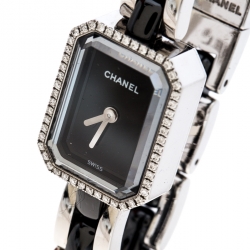 Pre Owned Chanel Black Diamonds Stainless Steel & Ceramic Premiere Mini Women's Wristwatch 15MM