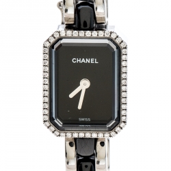 Pre Owned Chanel Black Diamonds Stainless Steel & Ceramic Premiere Mini Women's Wristwatch 15MM