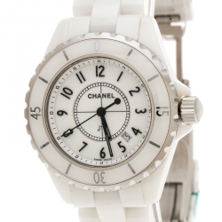 Pre Owned Chanel White Stainless Steel And Ceramic J12 Women's Wristwatch 34mm 