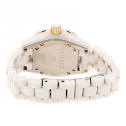 Chanel White Ceramic Gold Plated Steel Diamonds J12 H2181 Women's Wristwatch 33 mm
