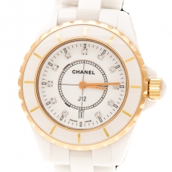 Chanel White Ceramic Gold Plated Steel Diamonds J12 H2181 Women's Wristwatch 33 mm