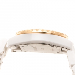Chanel White Ceramic Gold Plated Steel Diamonds J12 H2181 Women's Wristwatch 33 mm