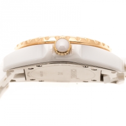 Chanel White Ceramic Gold Plated Steel Diamonds J12 H2181 Women's Wristwatch 33 mm