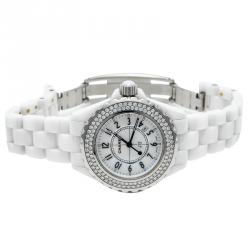 Pre Owned Chanel White Ceramic J12 Diamond Bezel Women's Watch 33MM
