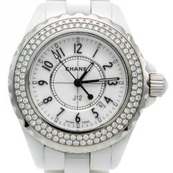 Pre Owned Chanel White Ceramic J12 Diamond Bezel Women's Watch 33MM