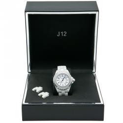 Pre Owned Chanel White Ceramic J12 Diamond Bezel Women's Watch 33MM