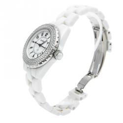 Pre Owned Chanel White Ceramic J12 Diamond Bezel Women's Watch 33MM