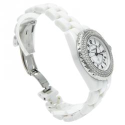 Pre Owned Chanel White Ceramic J12 Diamond Bezel Women's Watch 33MM
