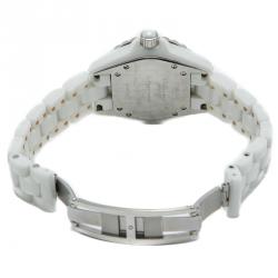 Pre Owned Chanel White Ceramic J12 Diamond Bezel Women's Watch 33MM