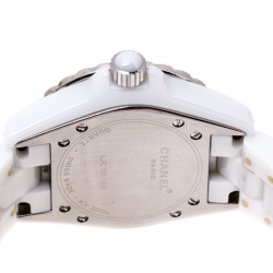 Pre Owned Chanel White Stainless Steel Ceramic Diamonds J12 Women's Wristwatch 33 mm