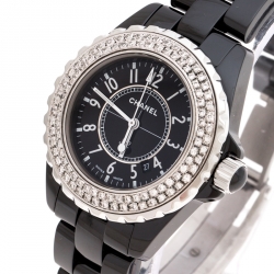 Pre Owned Chanel Black Ceramic Stainless Steel Diamonds J12 Women's Wristwatch 34 mm