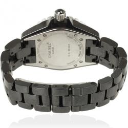 Pre Owned Chanel J 12 SS Ceramic Diamond Bezel Womens Wristwatch 33 MM
