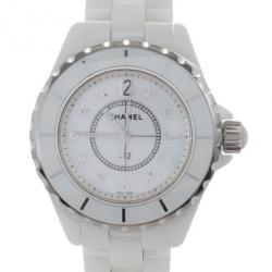 Pre Owned Chanel J12 White Ceramic Diamond Womens Watch 34 MM