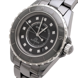 Chanel Grey Ceramic Stainless Steel Diamond J12 H3242 Women's Wristwatch 38 mm